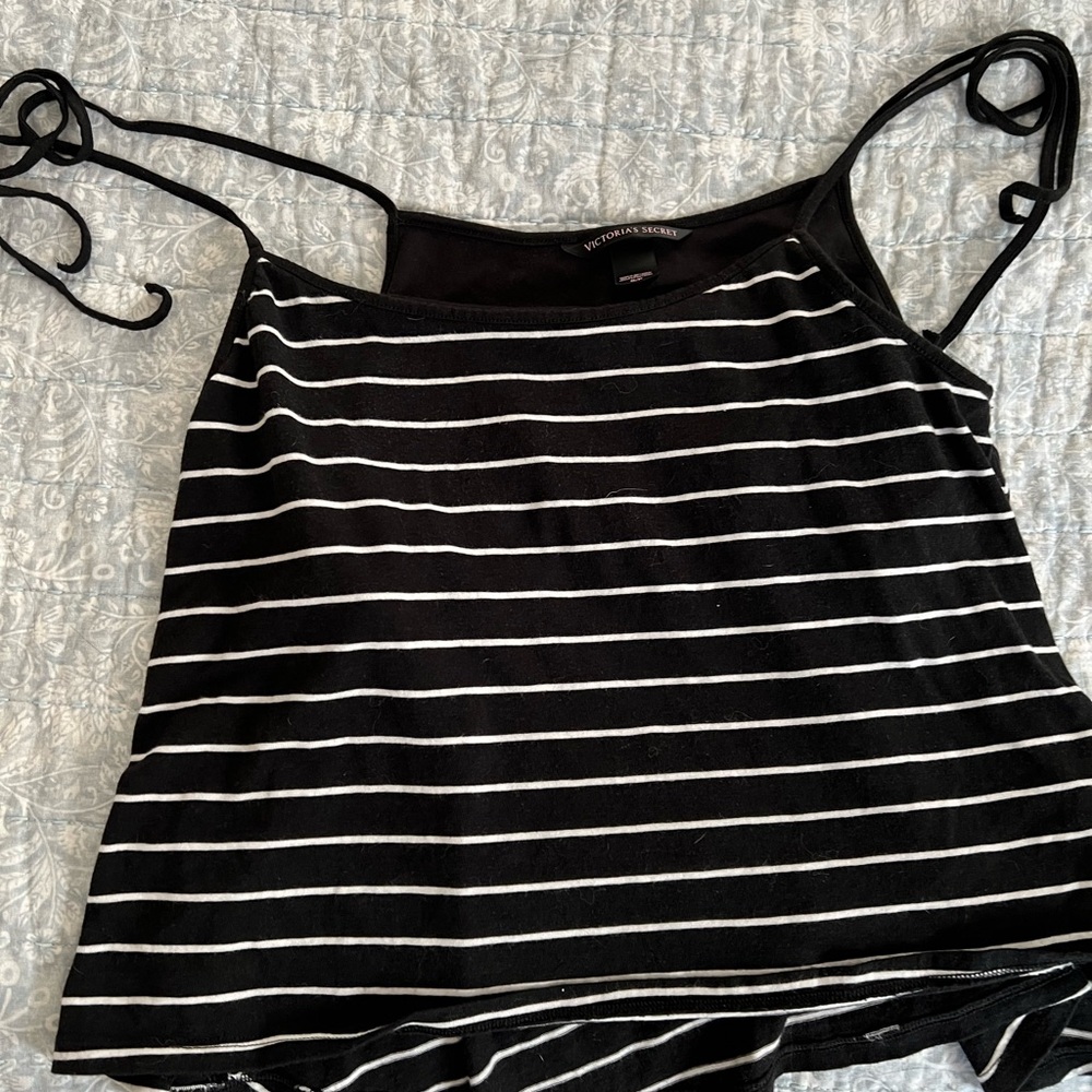 Victoria's Secret Black White Stripe Tie Crop Tank Top Size Small